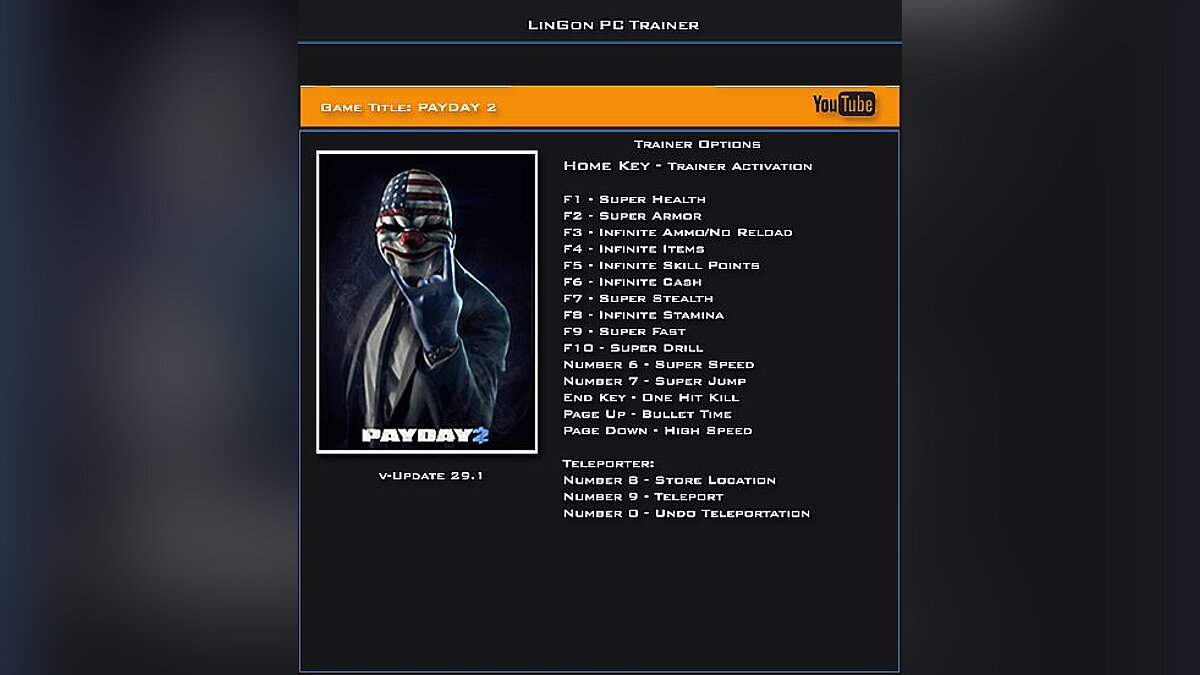 Payday 2 — Trainer (+17) [Update 29.1][LinGon]