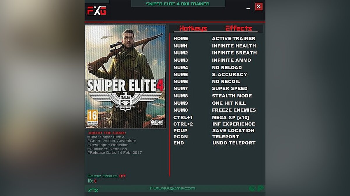 Sniper Elite 4 — Trainer (+13) [UPD: 06/28/2017 - DX11] [FutureX]