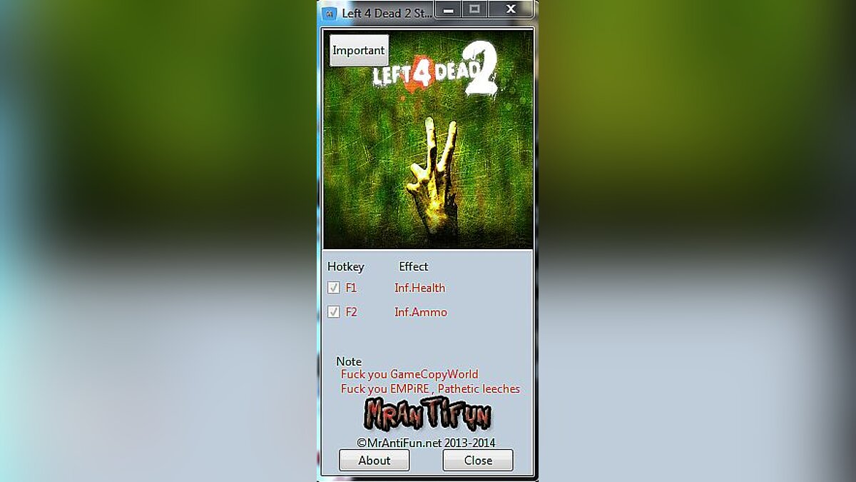 Left 4 Dead 2 — Trainer (+2) [Last Steam Version] [MrAntiFun]