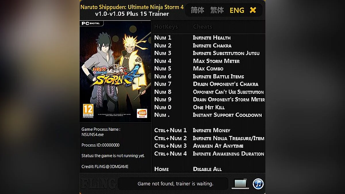 Naruto Shippuden: Ultimate Ninja Storm 4 — Trainer (+15) [1.0-1.05] [FLiNG]