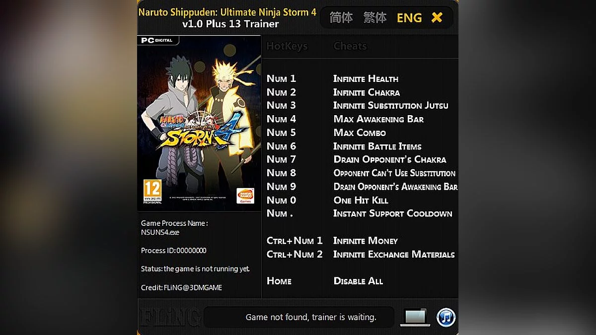 Naruto Shippuden: Ultimate Ninja Storm 4 — Trainer (+13) [1.0: Fixed] [FLiNG]