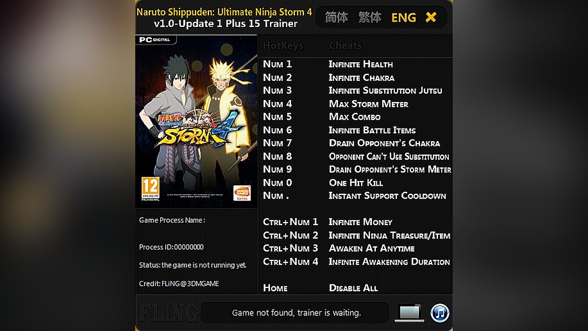 Naruto Shippuden: Ultimate Ninja Storm 4 — Trainer (+15) [1.0-Update 1] [FLiNG]