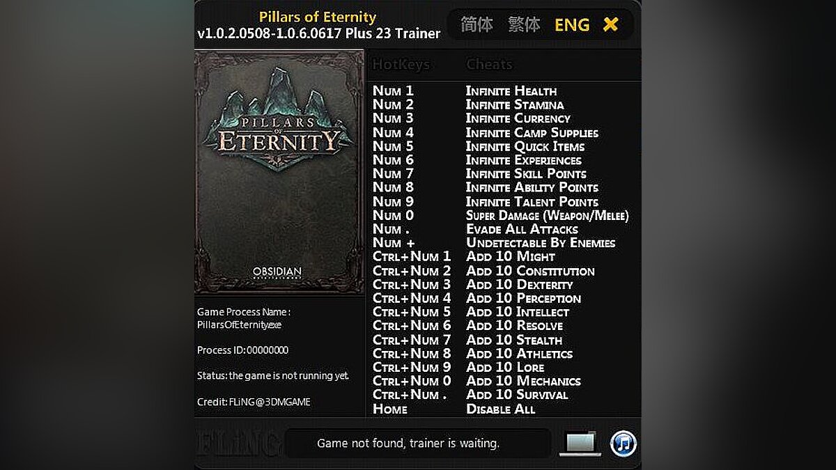 Pillars of Eternity — Trainer (+23) [1.0.2.0508 - 1.0.6.0617] [FLiNG]