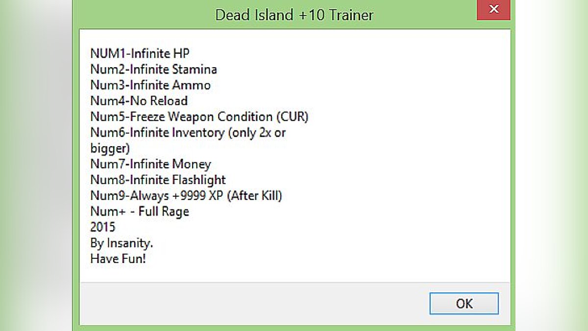 Dead Island — Trainer (+10) [Steam/1.3.0] [Insanity]