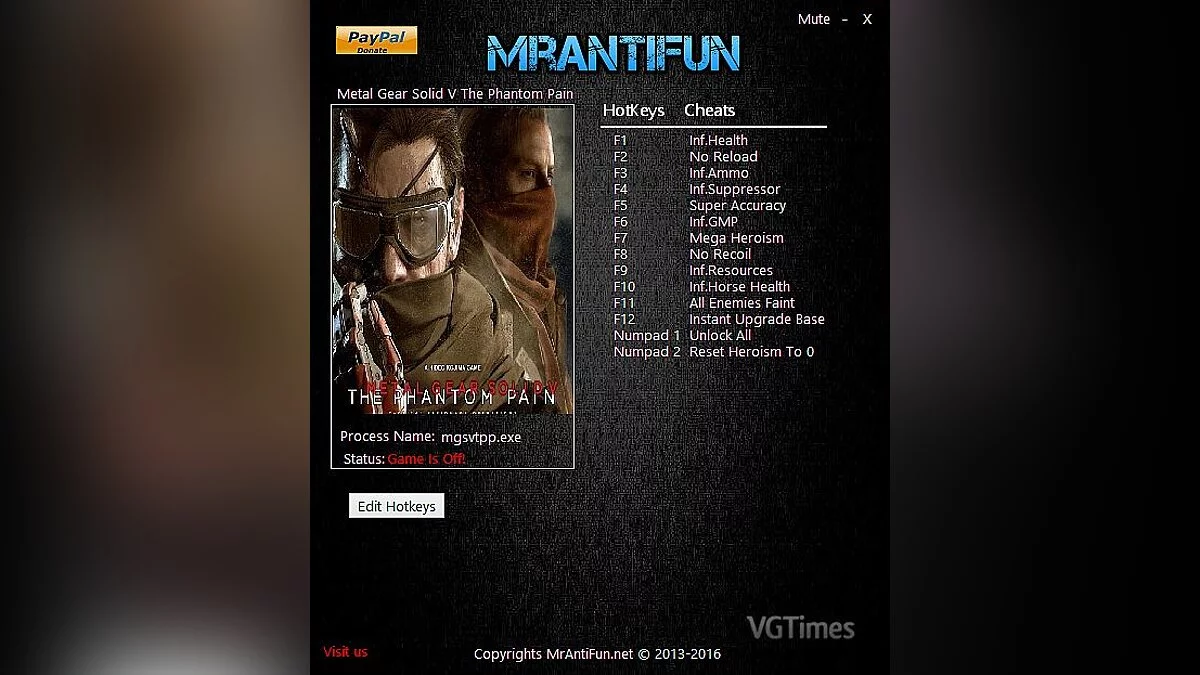 Metal Gear Solid 5: The Phantom Pain — Trainer (+14) [1.10: #3] [MrAntiFun]