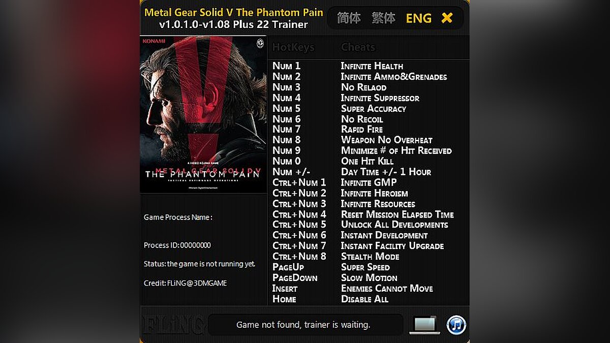 Metal Gear Solid 5: The Phantom Pain — Trainer (+22) [1.0.1.0 - 1.08] [FLiNG]