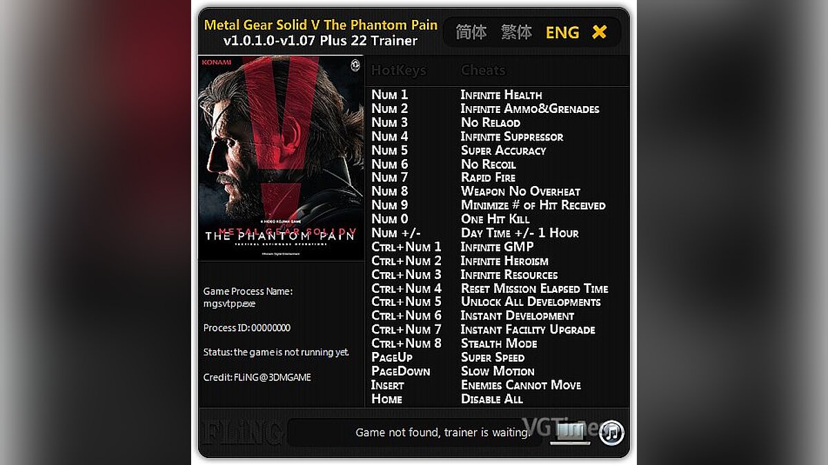 Metal Gear Solid 5: The Phantom Pain — Trainer (+22) [1.0.1.0 - 1.0.7] [FLiNG]