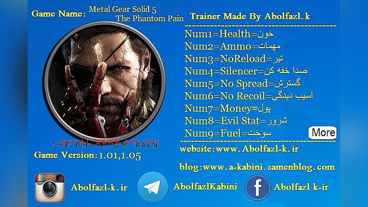 Metal Gear Solid 5: The Phantom Pain — Trainer (+16) [1.01 - 1.05] [Abolfazl.k]