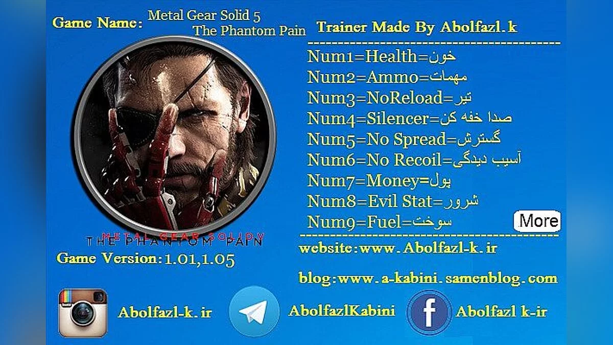 Metal Gear Solid 5: The Phantom Pain — Trainer (+16) [1.01 - 1.05] [Abolfazl.k]