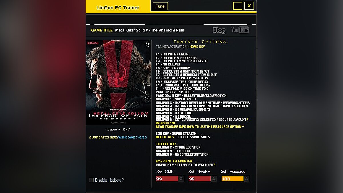 Metal Gear Solid 5: The Phantom Pain — Trainer (+26) [1.04.1 / Update 10/23/2015] [LinGon]