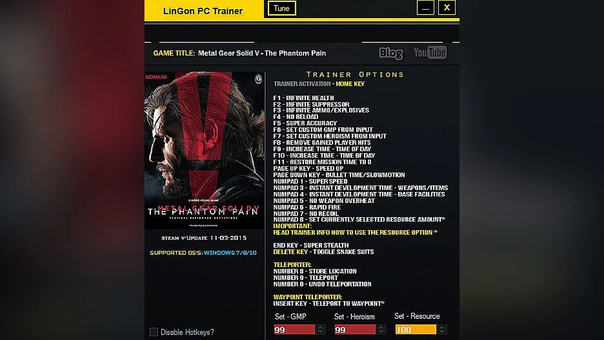 Metal Gear Solid 5: The Phantom Pain — Trainer (+26) [Update 03.11.2015] [LinGon]