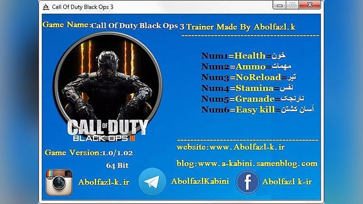 Call of Duty: Black Ops 3 — Call of Duty: Black Ops 3: Trainer (+6) [1.0 - 1.02] [Abolfazl.k]