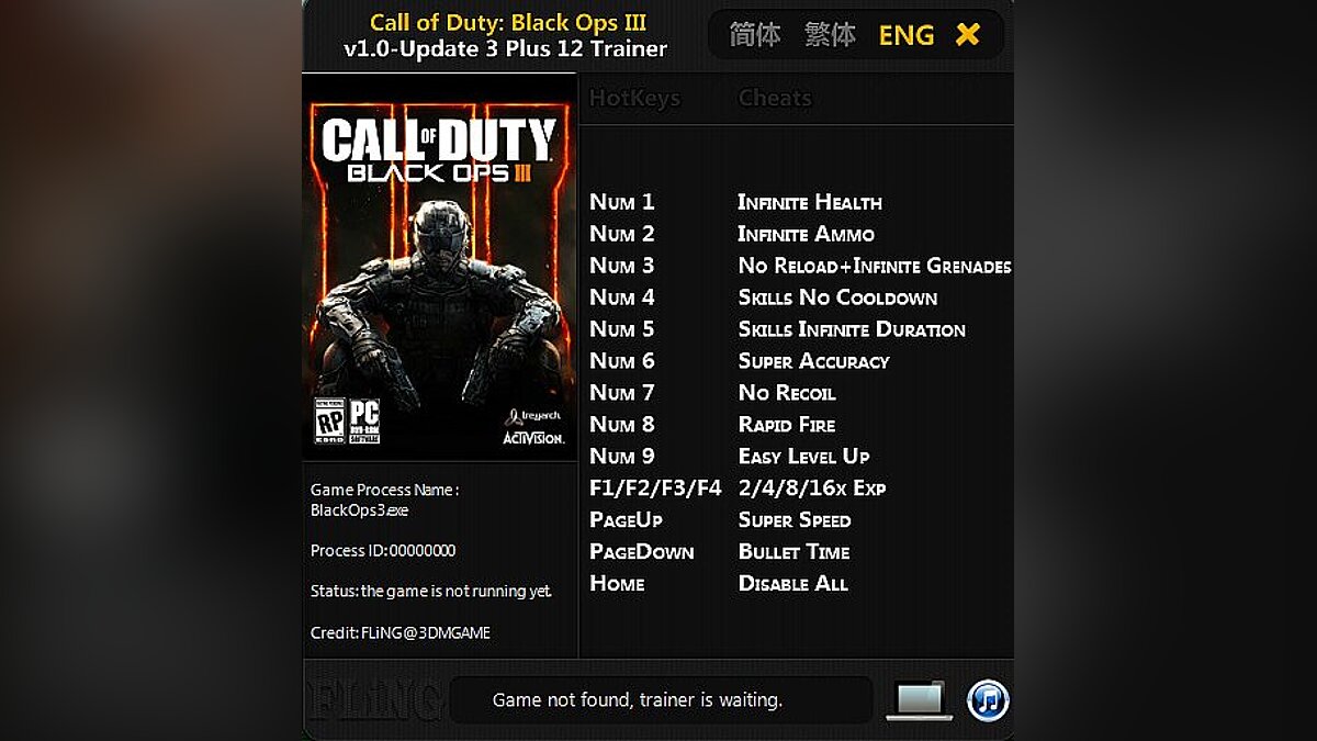Call of Duty: Black Ops 3 — Trainer (+12) [1.0 - Update 3] [FLiNG]