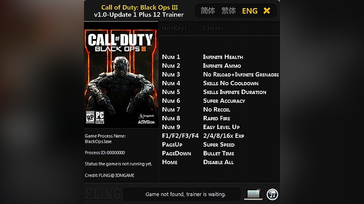 Call of Duty: Black Ops 3 — Trainer (+12) [1.0 - Update 1] [FLiNG]