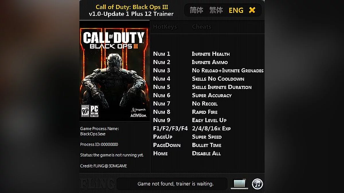 Call of Duty: Black Ops 3 — Trainer (+12) [1.0 - Update 1] [FLiNG]