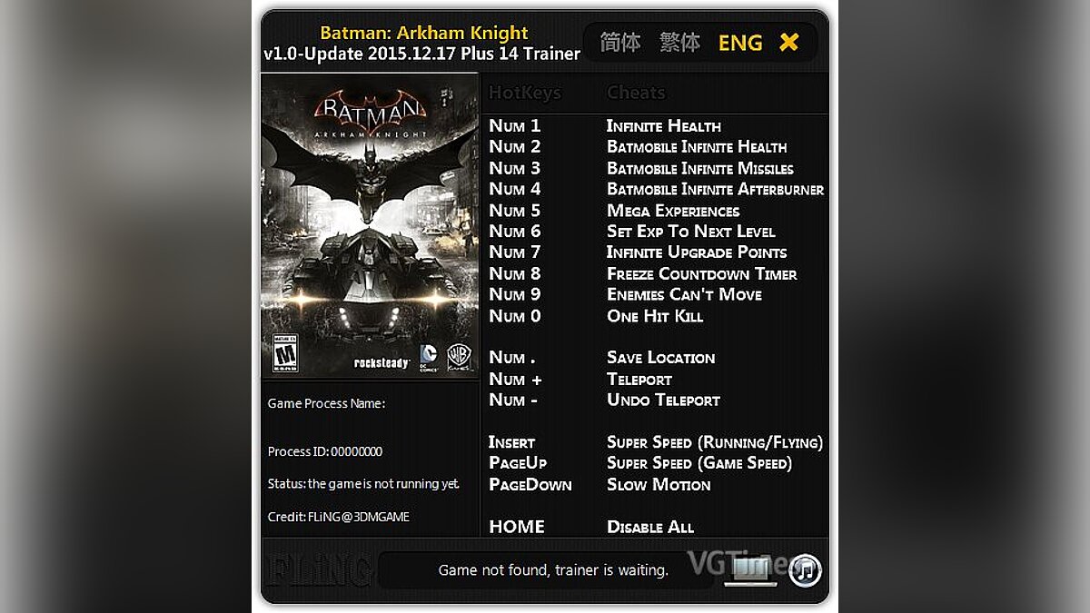 Batman: Arkham Knight — Trainer (+14) [1.0 ~ Update 12/17/2015] [FLiNG]