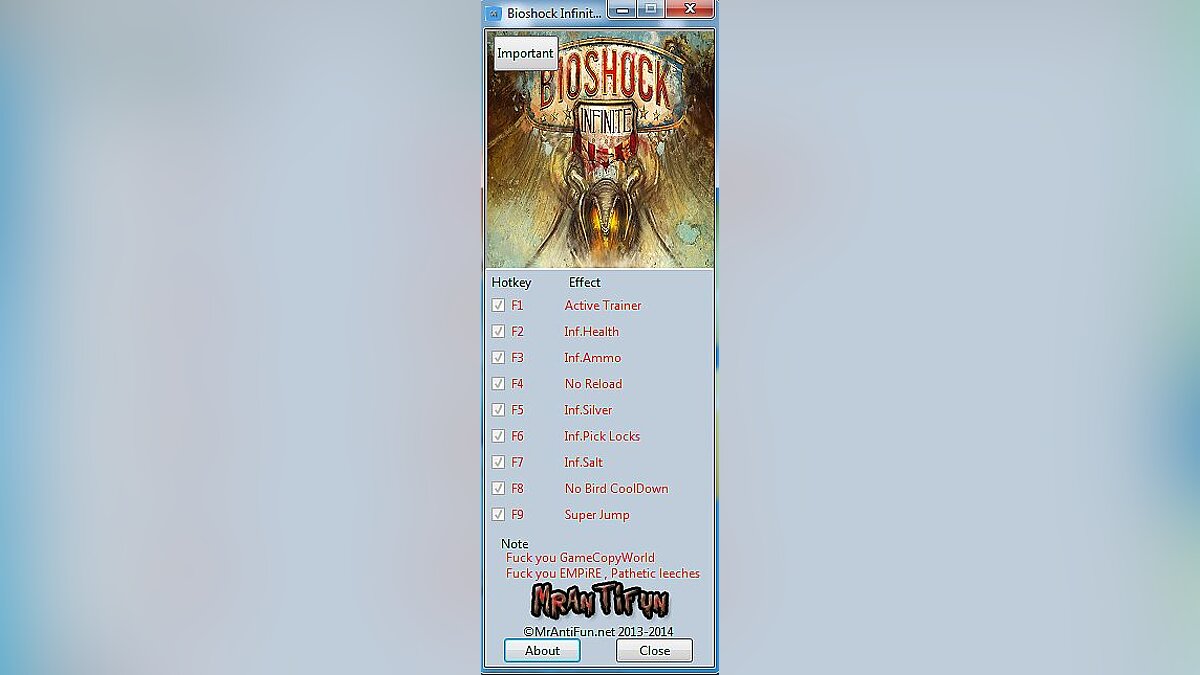 BioShock Infinite — Trainer (+8) [1.1.25.5165] [MrAntiFun]