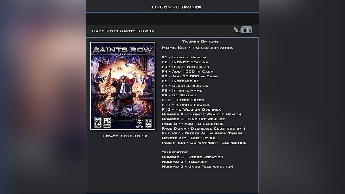 Saints Row 4 — Trainer (+20) [Update ~ 01.21.14] [LinGon]