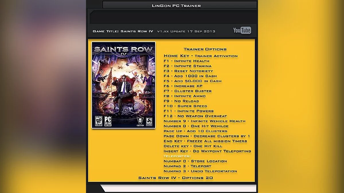 Saints Row 4 — Trainer (+20) [Update ~ 09/17/13] [LinGon]