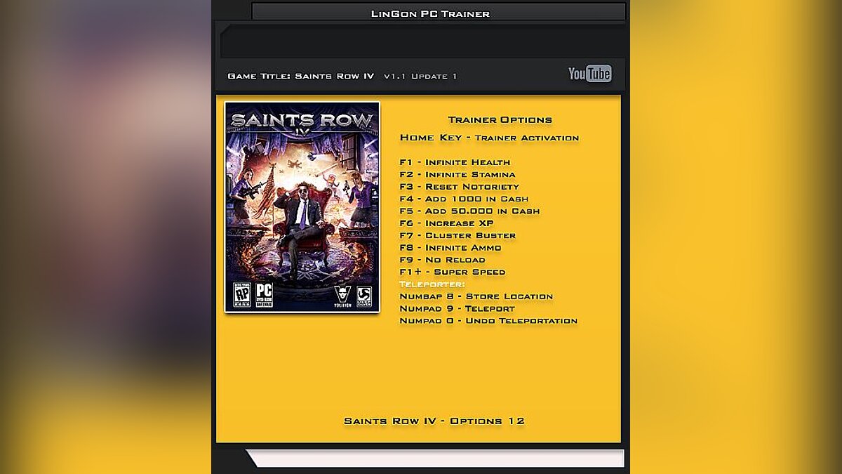 Saints Row 4 — Trainer (+12) [1.1: Update 1] [LinGon]