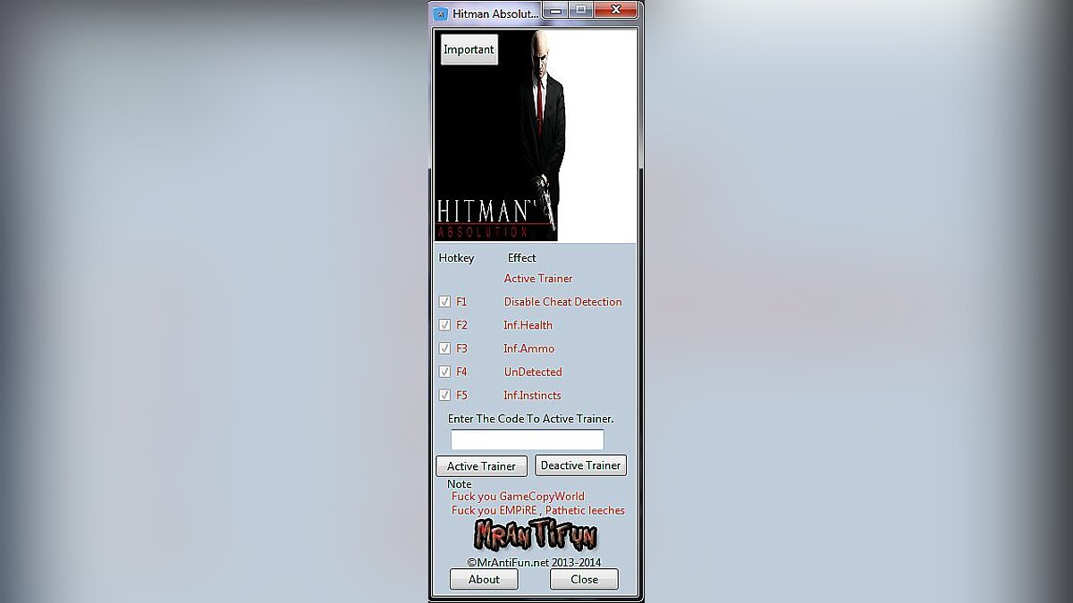 Hitman: Absolution — Trainer (+4) [1.0.447.0] [MrAntiFun]