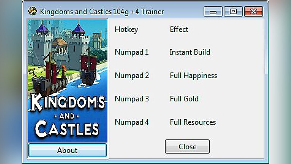 Kingdoms and Castles — Trainer (+4) [104g] [GameAdept]