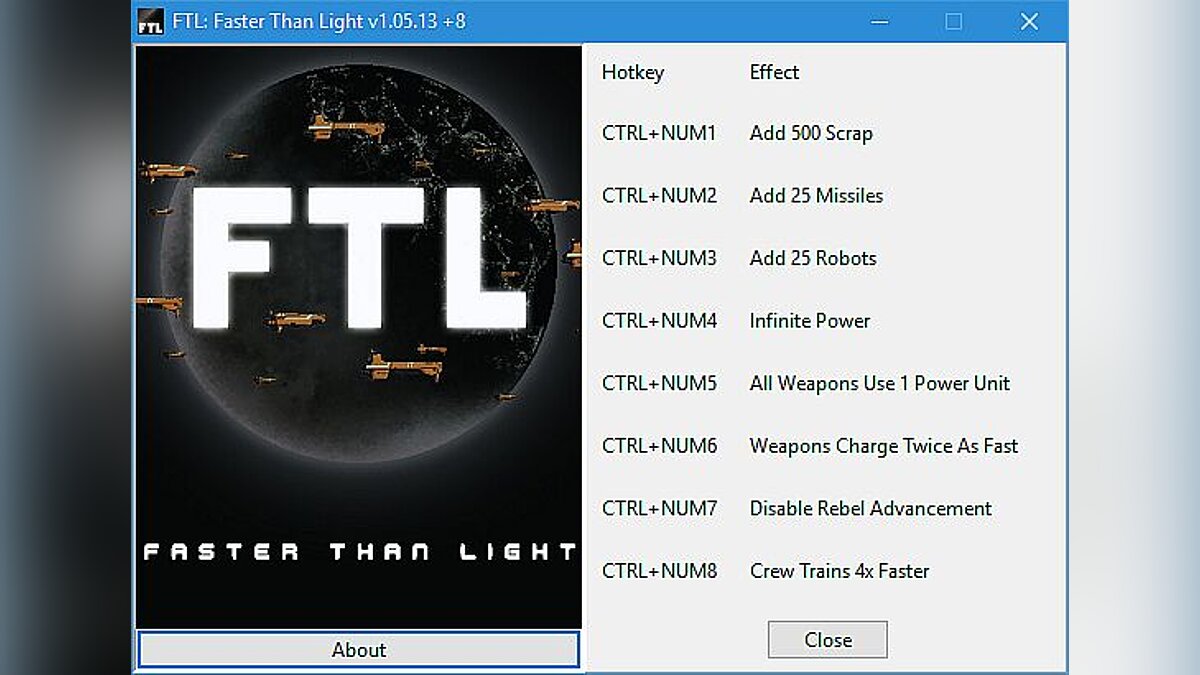 FTL: Faster Than Light — Trainer (+8) [1.05.13] [gir489]