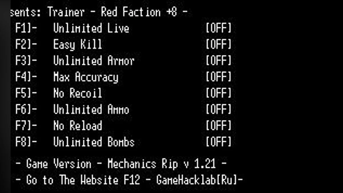 Red Faction — Trainer (+8) [v1.21 Rip Mechanics] [LIRW/GHL]