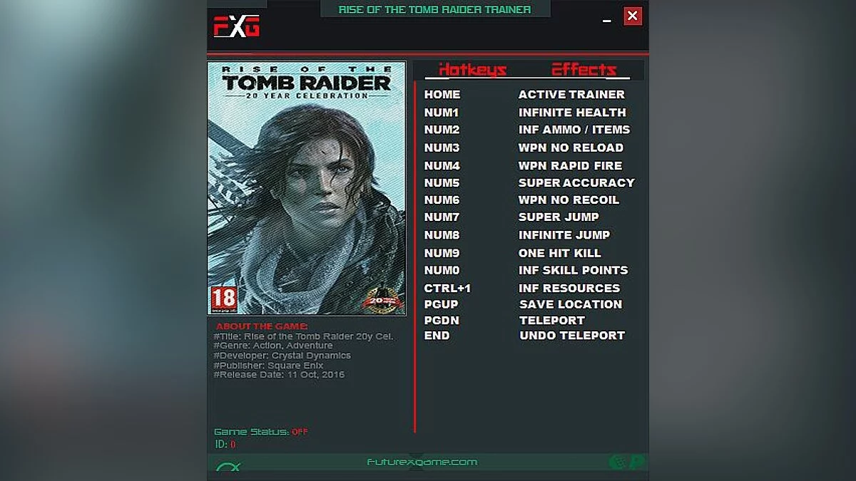 Rise of the Tomb Raider — Trainer (+12) [1.0: Build 767.2_64] [FutureX]