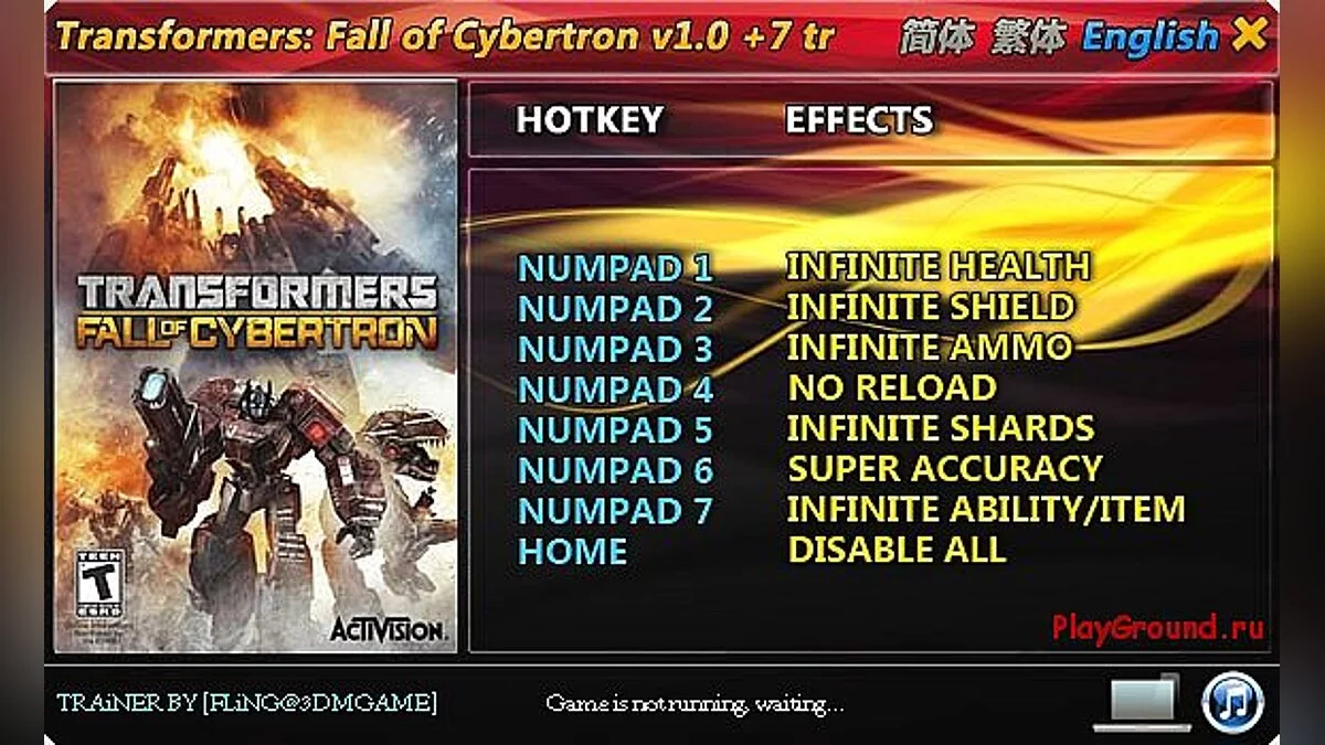 Transformers: Fall of Cybertron — Trainer (+7) [1.0] [FLiNG]