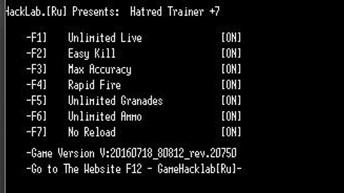 Hatred — Trainer (+7) [v:20160718_80812_rev.20750] [LIRW/GHL]