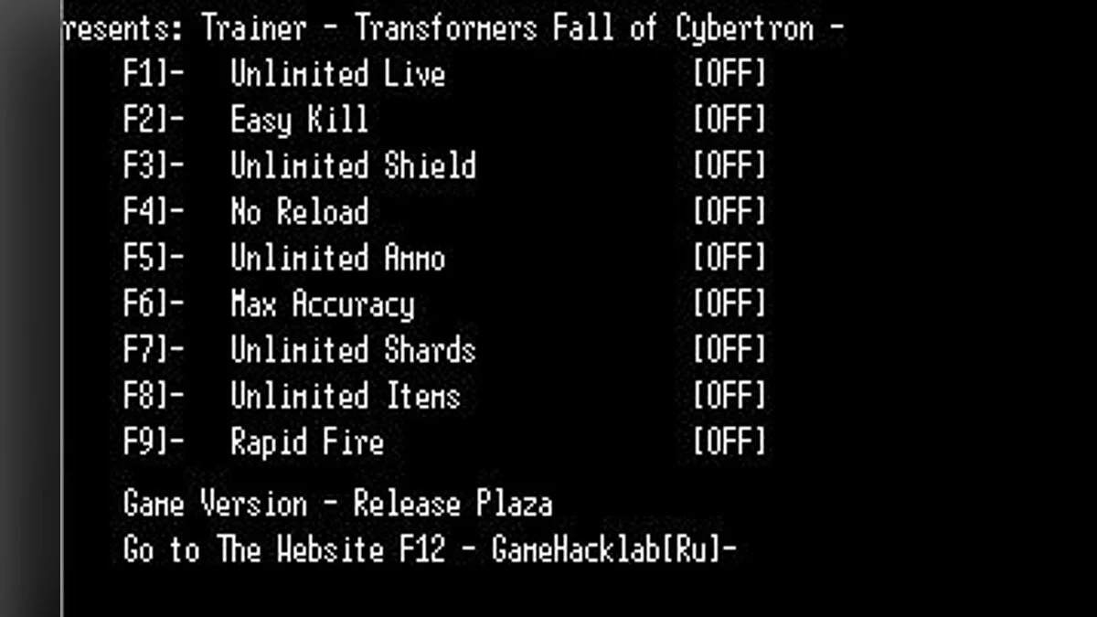 Transformers: Fall of Cybertron — Trainer / Trainer (+9) [Plaza] [LIRW / GHL] - Updated: 09/23/2017