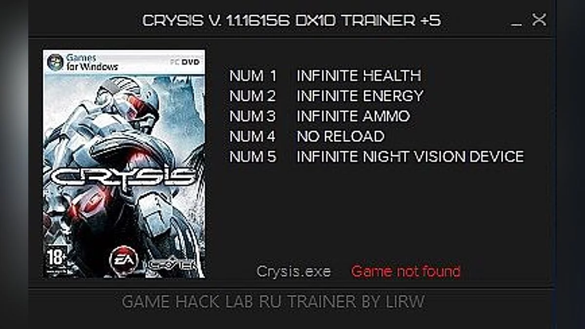 Crysis — Trainer (+5) [1.1.16156] [LIRW/GHL]