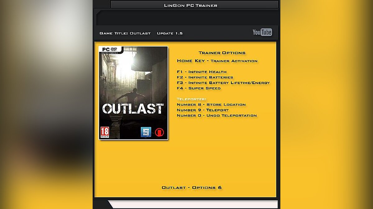 Outlast — Trainer (+6) [1.5: Fixed Version] [LinGon]