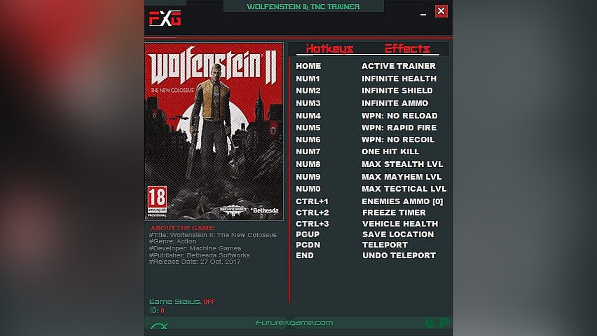 Wolfenstein II: The New Colossus — Trainer (+14) [1.0] [FutureX]