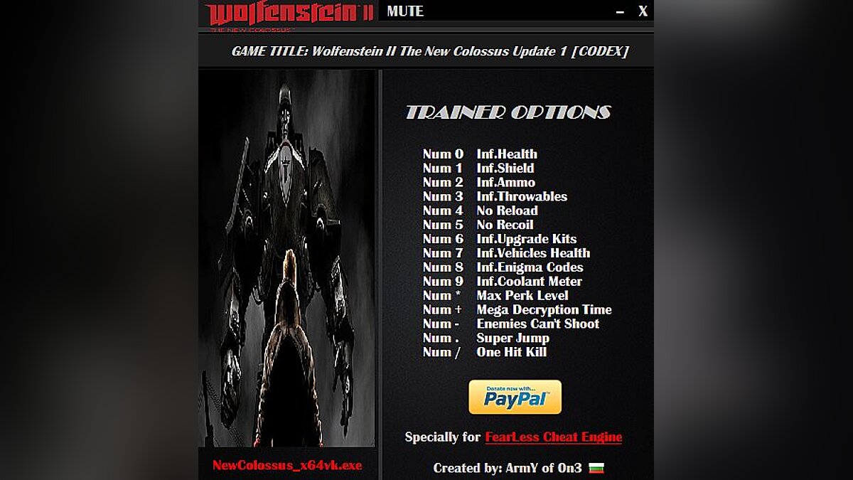 Wolfenstein II: The New Colossus — Trainer (+15) [Update 1] [ArmY of 0n3]