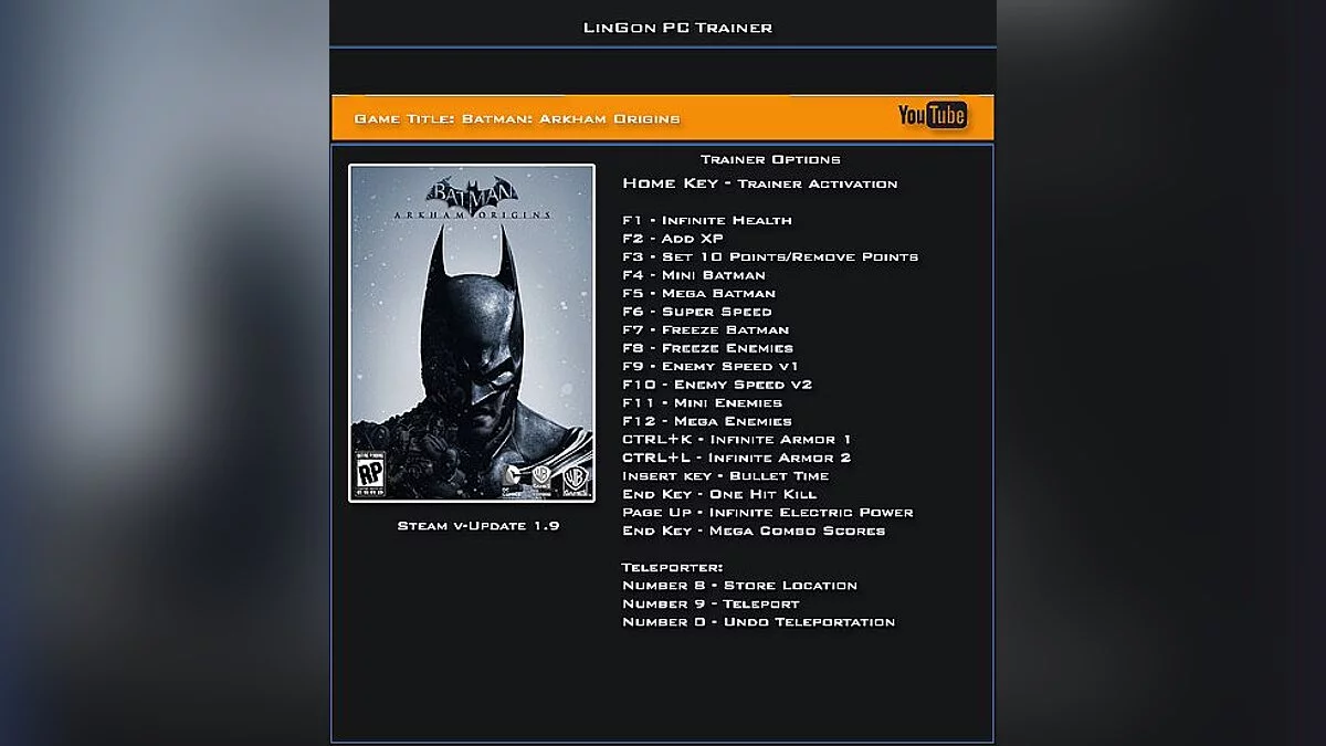 Batman: Arkham Origins — Entrenador (+20) [1.9 ~ Actualización 9] [LinGon]