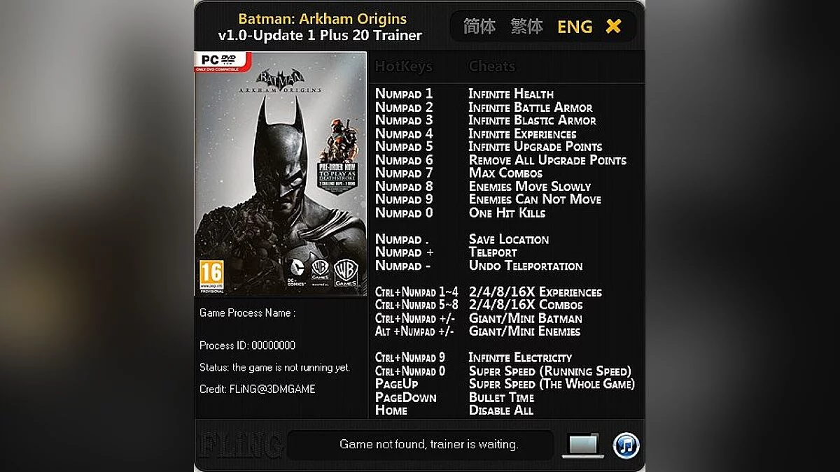 Batman: Arkham Origins — Entrenador (+21) [1.0 ~ Actualización 5] [FLiNG]