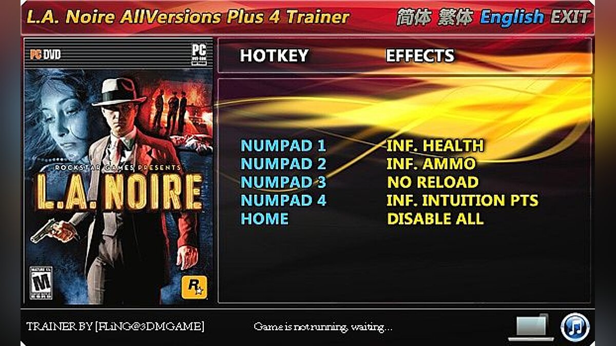 L.A. Noire — Trainer (+4) [All Versions: 1.0.2396 / 1.1.2406.1 etc] [FLiNG]