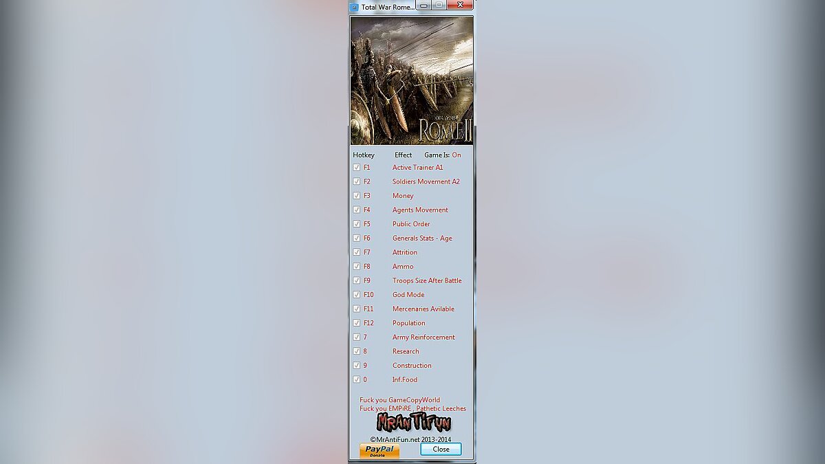 Total War: Rome 2 — Trainer (+15) [1.14.0 / Build 12540] [MrAntiFun]