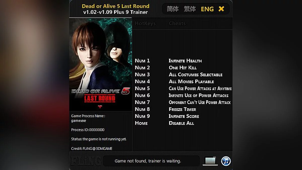 Dead or Alive 5: Last Round — Trainer (+9) [1.02 - 1.09] [FLiNG]