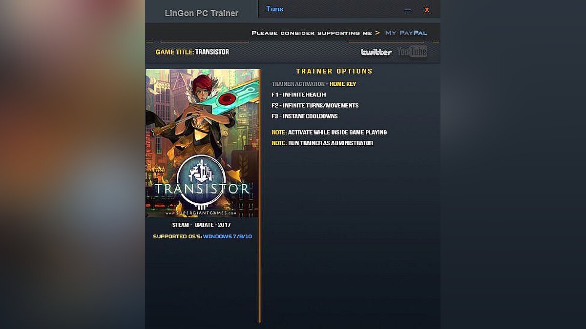 Transistor — Trainer (+3) [UPD: 01/06/2017] [LinGon]