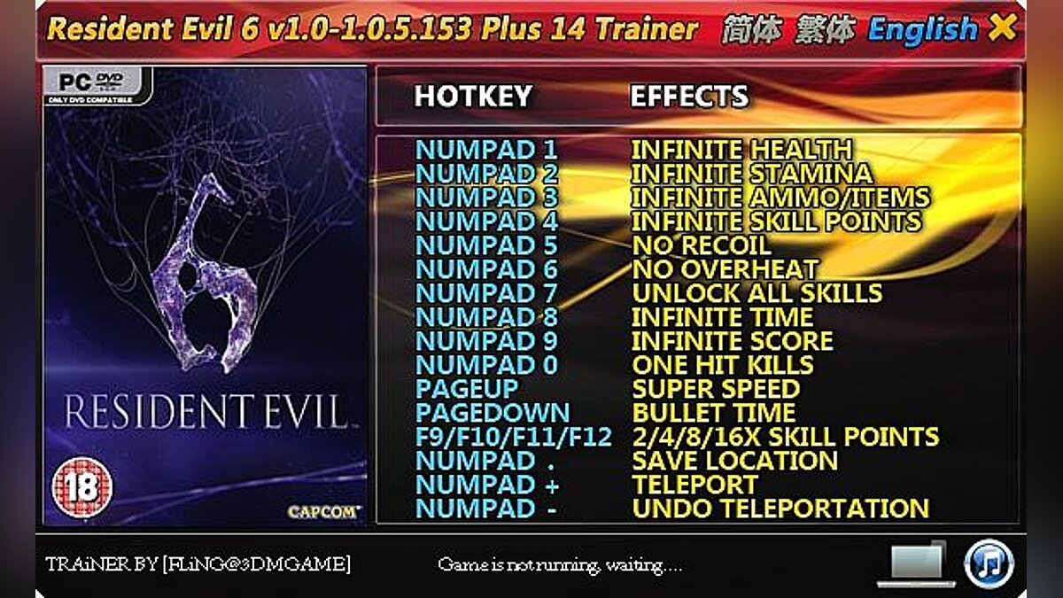 Resident Evil 6 — Trainer (+14) [1.0 ~ 1.0.6.165] [FLiNG]