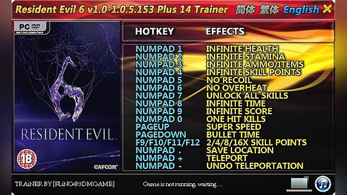 Resident Evil 6 — Trainer (+14) [1.0 ~ 1.0.5.153] [FLiNG]