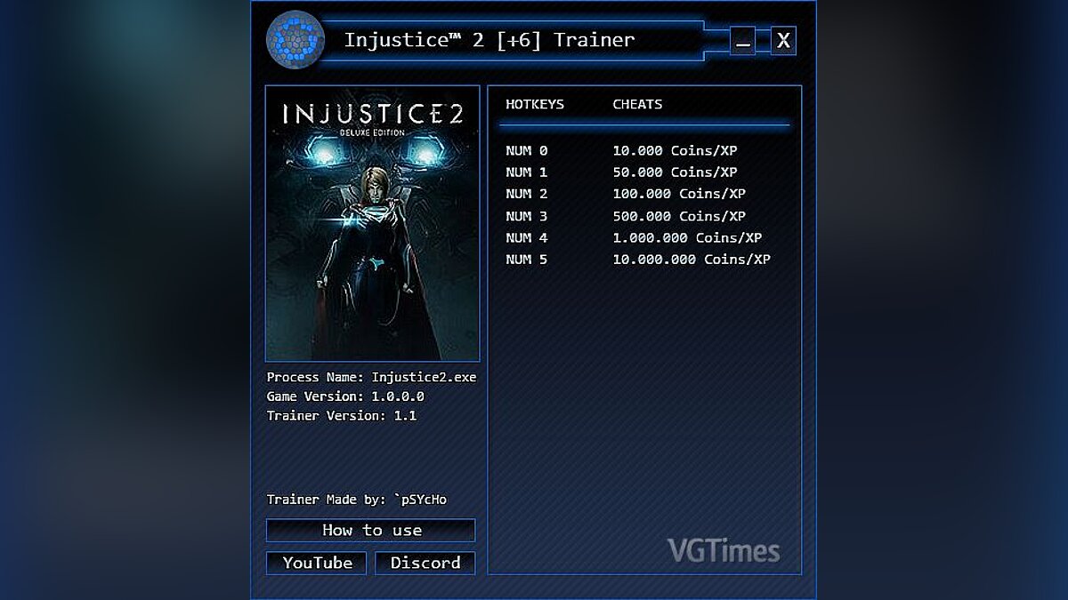 Injustice 2 — Trainer (+6: Coins / XP) [1.1] [pSYcHo]