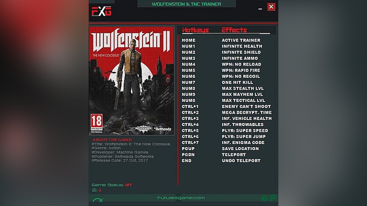 Wolfenstein II: The New Colossus — Trainer (+18) [1.0 - Update 6] [FutureX]