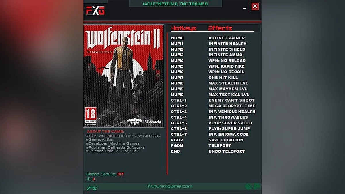 Wolfenstein II: The New Colossus — Trainer (+18) [1.0 - Update 6] [FutureX]