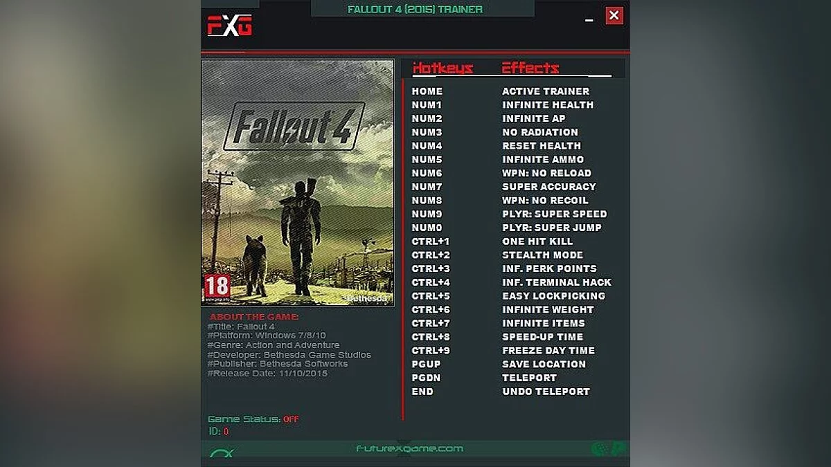 Fallout 4 — Trainer (+20) [1.0 - 1.10.64] [FutureX]