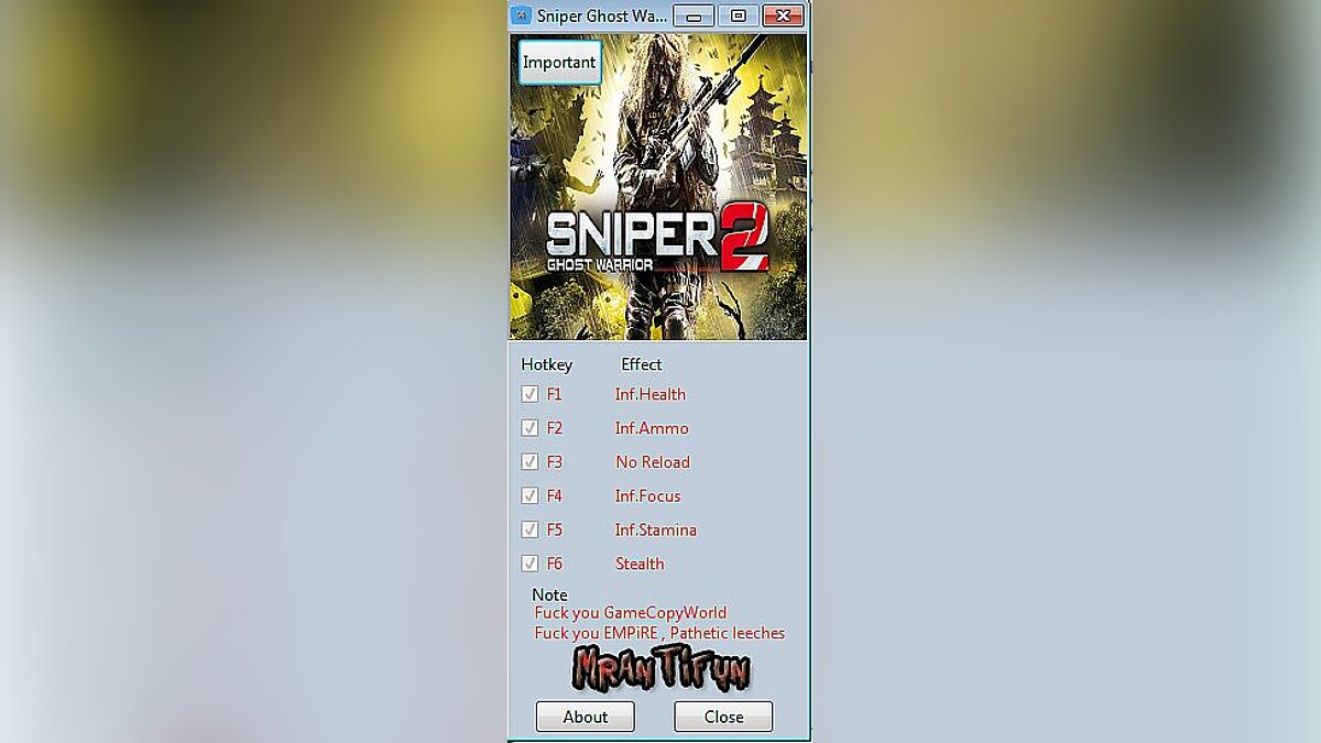 Sniper: Ghost Warrior 2 — Trainer (+6) [3.4.4.6290] [MrAntiFun]