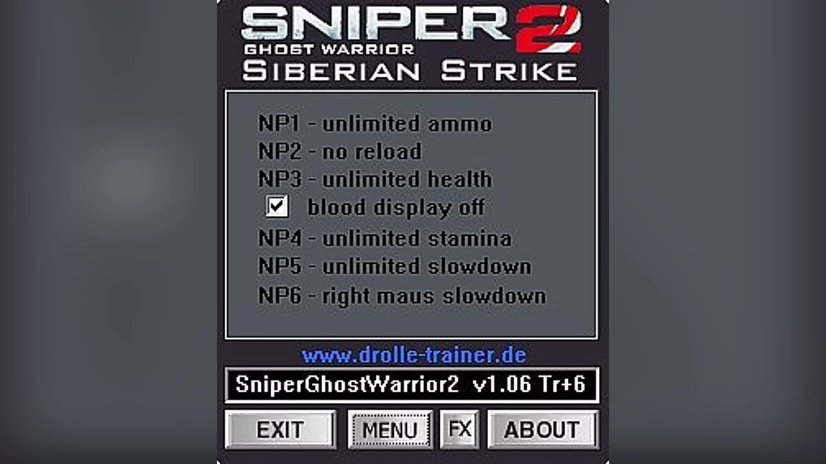 Sniper: Ghost Warrior 2 — Trainer (+6) [1.06] [dR.oLLe]